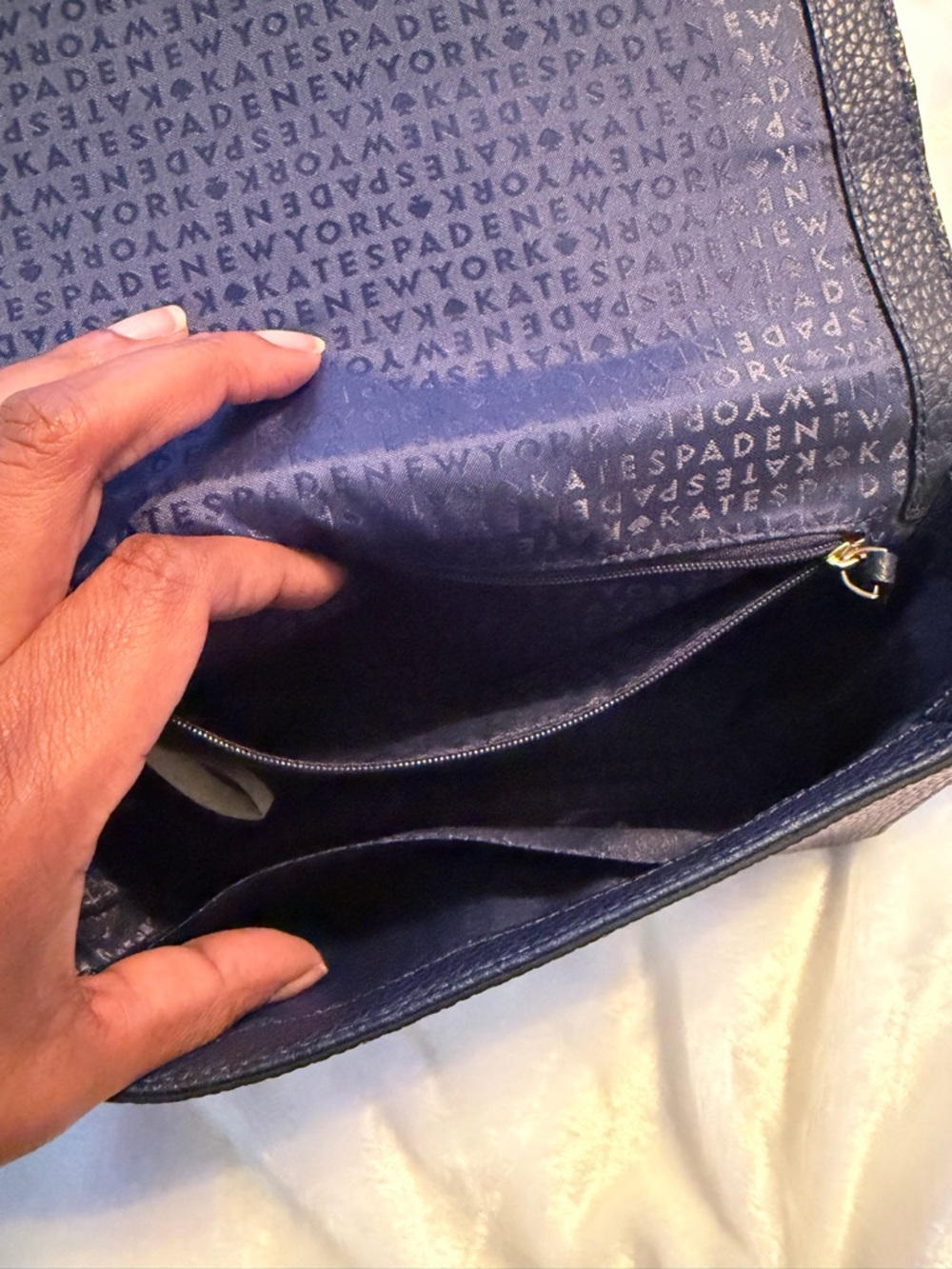 kate spade pebbled navy leather crossbody with bow detail - Picture 7 of 16